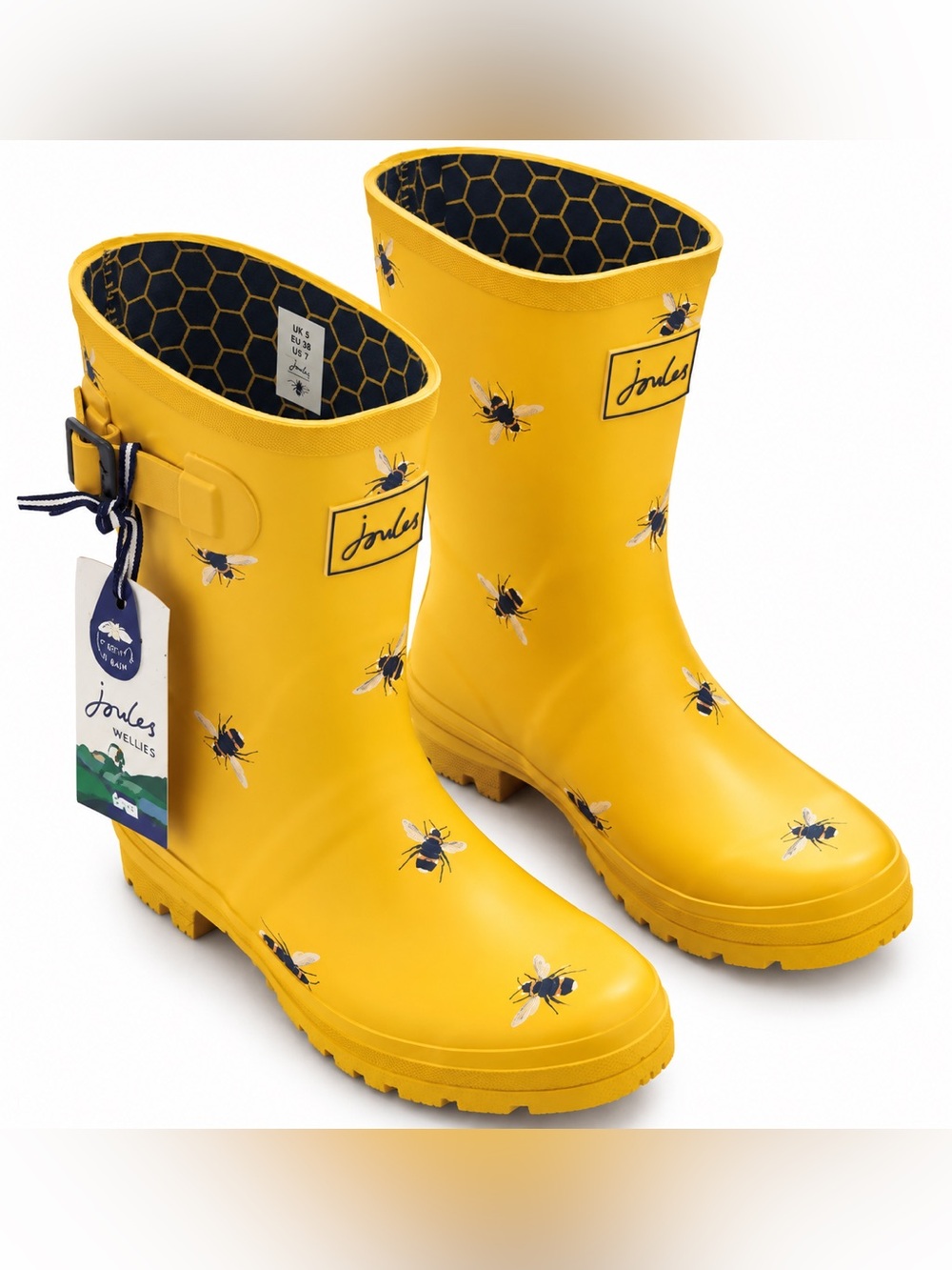 Joules Yellow Bee Print Rain Boots